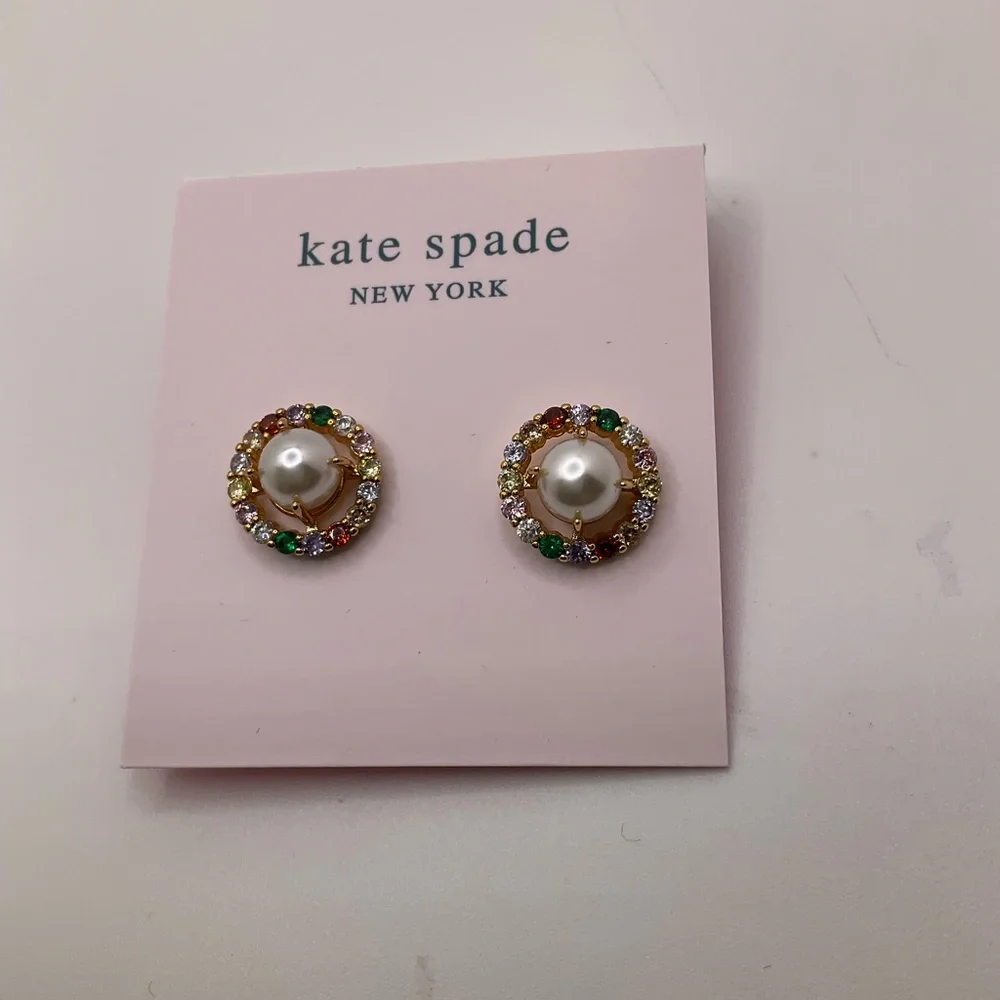 New Kate Spade Pearl Earrings with Multicolor Accents